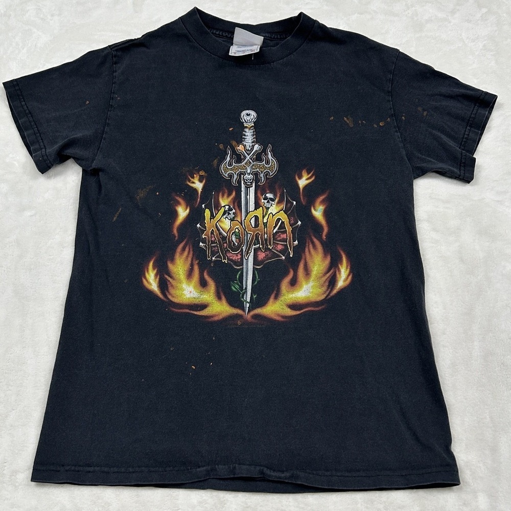 Tennessee River Korn Graphic Tee Mens Small Black Flame Sword Skulls Vintage